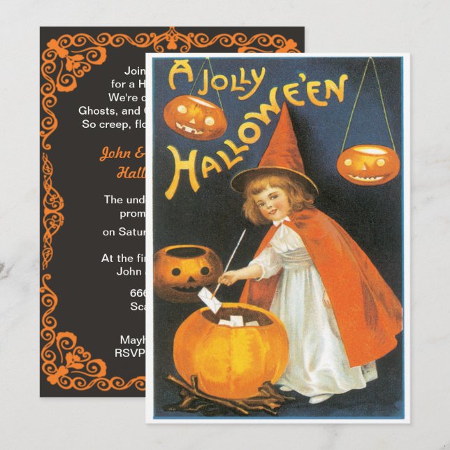 Vintage Little Witch Boiling Trouble Halloween Invitation (Front/Back)