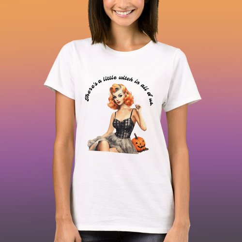 Vintage Little Witch Halloween Pinup  T_Shirt