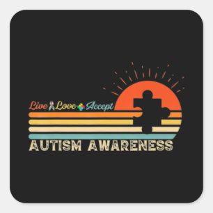 Vintage Live Love Accept Autism Puzzle Autism Awar Square Sticker