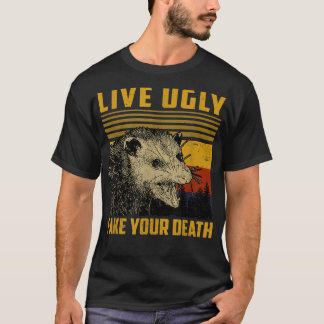 Vintage Live Ugly Fake your Death  Funny Possum  T-Shirt