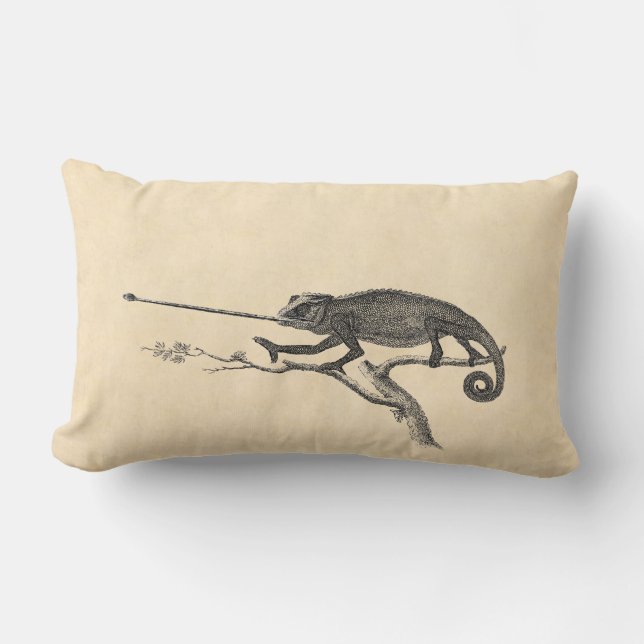 Vintage Lizard Chameleon Illustration Template Lumbar Pillow (Front)