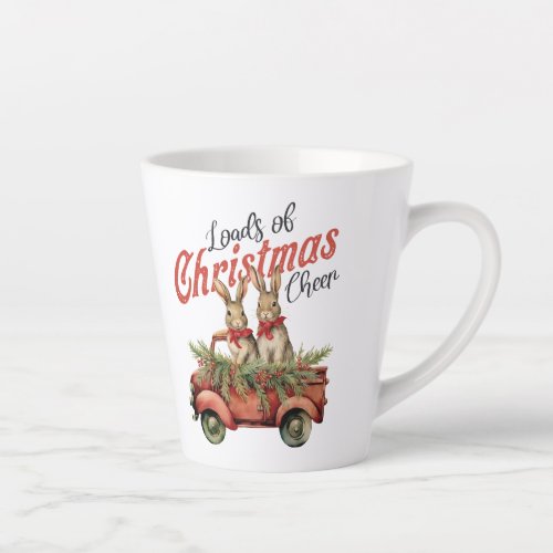 Vintage loads of Christmas cheer two rabbits truck Latte Mug