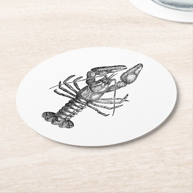 Vintage Lobster #1 Drawing Round Paper Coaster (Angled)
