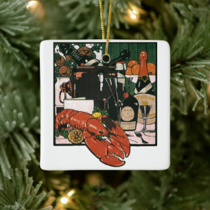Vintage Lobster Champagne; Fancy Elegant Party Ceramic Ornament