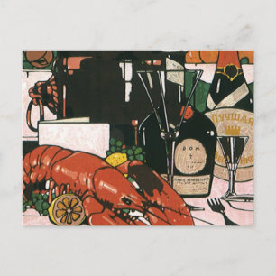 Vintage Lobster Champagne; Fancy Elegant Party Postcard