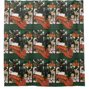 Vintage Lobster Champagne, Fancy Elegant Party Shower Curtain