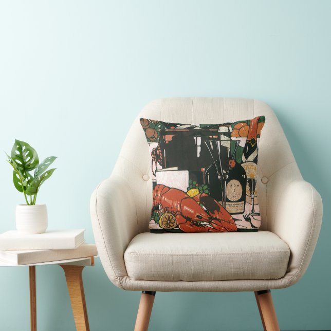 Vintage Lobster Champagne; Fancy Elegant Party Throw Pillow (Chair)