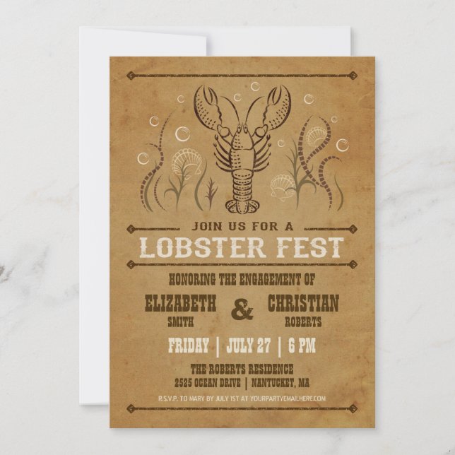 Vintage Lobster Engagement Party Invitation (Front)