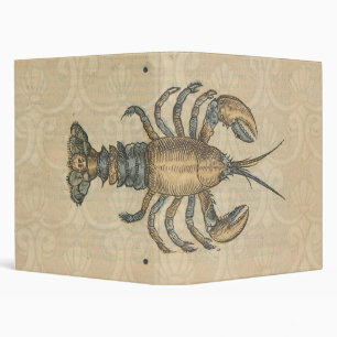 Vintage Lobster Illustration: Coastal Damask 3 Ring Binder