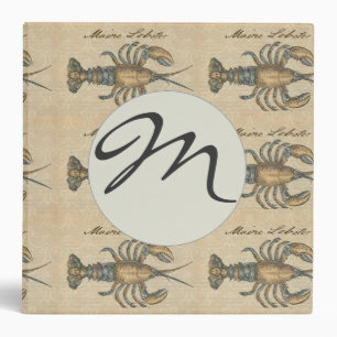 Vintage Lobster Illustration: Coastal Damask Binder
