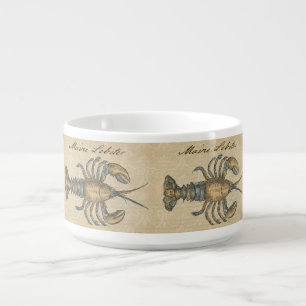 Vintage Lobster Illustration: Coastal Damask Bowl