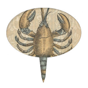 Vintage Lobster Illustration: Coastal Damask Cake Topper
