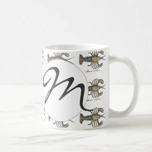 Vintage Lobster Illustration: Coastal Damask Coffee Mug