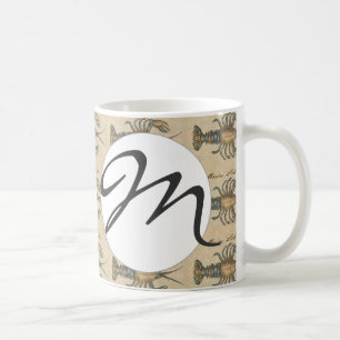 Vintage Lobster Illustration: Coastal Damask Coffee Mug