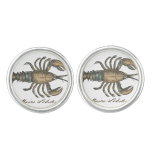 Vintage Lobster Illustration: Coastal Damask Cufflinks