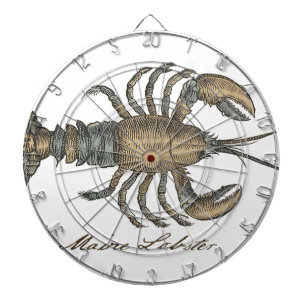 Vintage Lobster Illustration: Coastal Damask Dartboard With Darts
