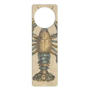 Vintage Lobster Illustration: Coastal Damask Door Hanger