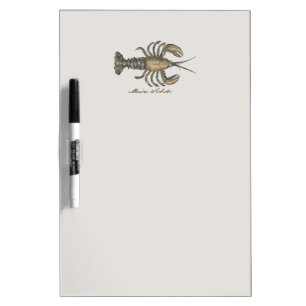 Vintage Lobster Illustration: Coastal Damask Dry-Erase Board