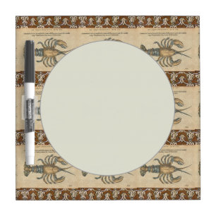 Vintage Lobster Illustration: Coastal Damask Dry-Erase Board