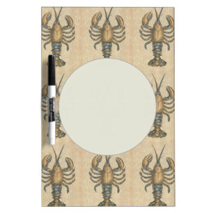Vintage Lobster Illustration: Coastal Damask Dry Erase Board