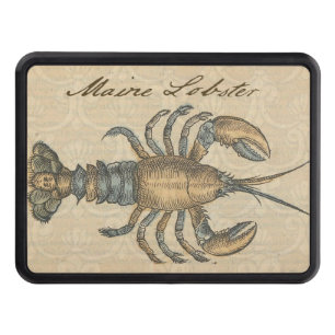 Vintage Lobster Illustration: Coastal Damask  Hitch Cover