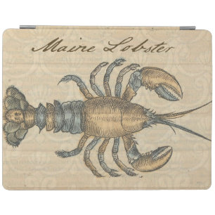 Vintage Lobster Illustration: Coastal Damask iPad Smart Cover