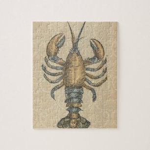 Vintage Lobster Illustration: Coastal Damask Jigsaw Puzzle