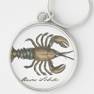 Vintage Lobster Illustration: Coastal Damask Keychain