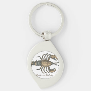 Vintage Lobster Illustration: Coastal Damask Keychain