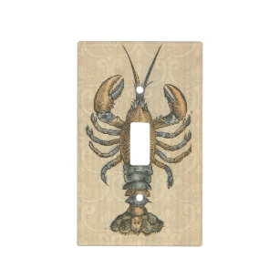 Vintage Lobster Illustration: Coastal Damask Light Switch Cover