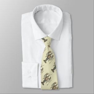 Vintage Lobster Illustration: Coastal Damask Neck Tie