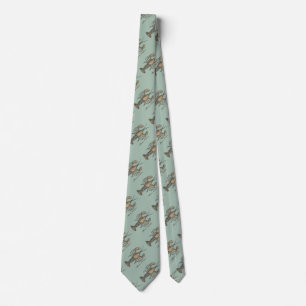 Vintage Lobster Illustration: Coastal Damask Neck Tie