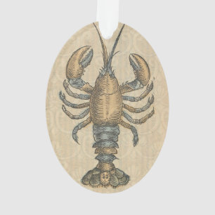 Vintage Lobster Illustration: Coastal Damask Ornament