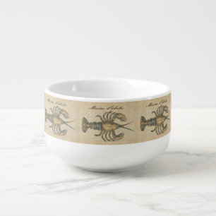 Vintage Lobster Illustration: Coastal Damask Soup Mug