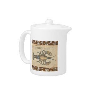 Vintage Lobster Illustration: Coastal Damask Teapot