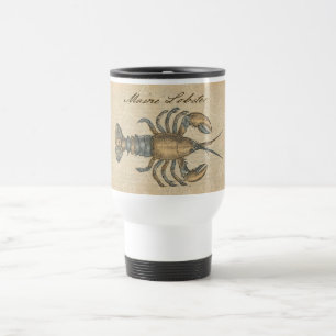 Vintage Lobster Illustration: Coastal Damask Travel Mug