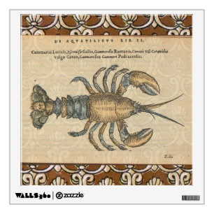 Vintage Lobster Illustration: Coastal Damask Wall Sticker