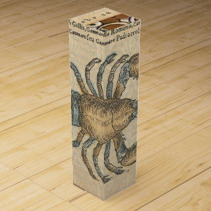Vintage Lobster Illustration: Coastal Damask Wine Box