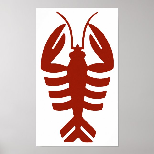 Vintage Lobster in Red, Art Deco Seafood Poster (Front)
