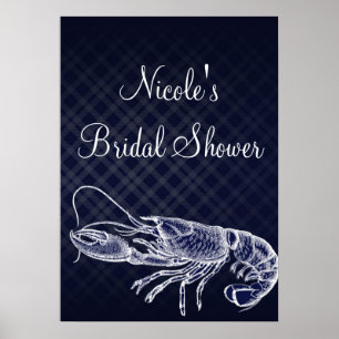 Vintage Lobster Navy Blue Elegant Poster Banner