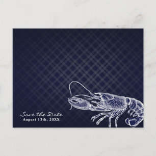 Vintage Lobster Navy Blue Elegant Save the Date Announcement Postcard