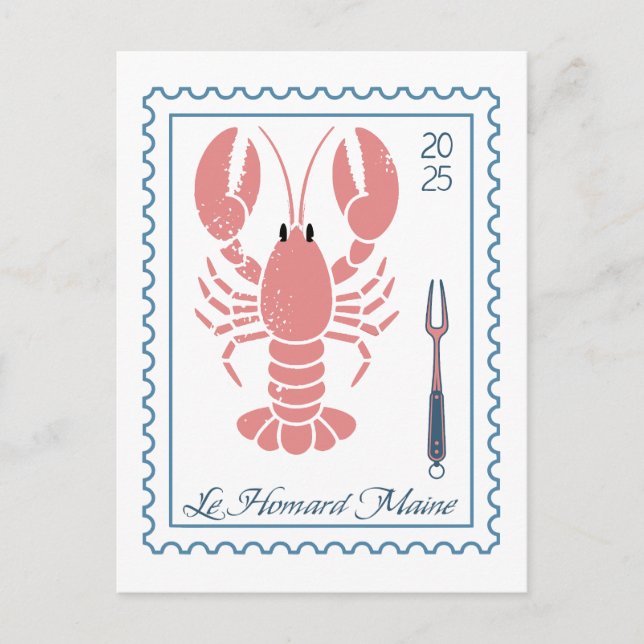 Vintage Lobster Postage Stamp Border Postcard (Front)