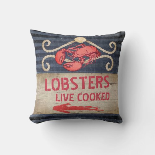 Vintage lobster shack seafood nautical sign decor throw pillow