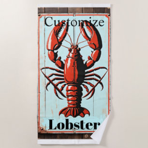 Vintage Lobster Sign Thunder_Cove Beach Towel