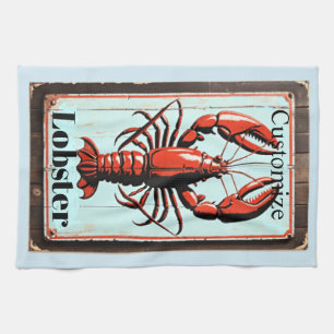 Vintage Lobster Sign Thunder_Cove Kitchen Towel