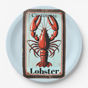 Vintage Lobster Sign Thunder_Cove Paper Plates