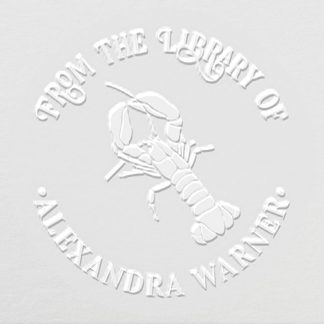 Vintage Lobster Silhouette Round Library Book Name Embosser (Design)