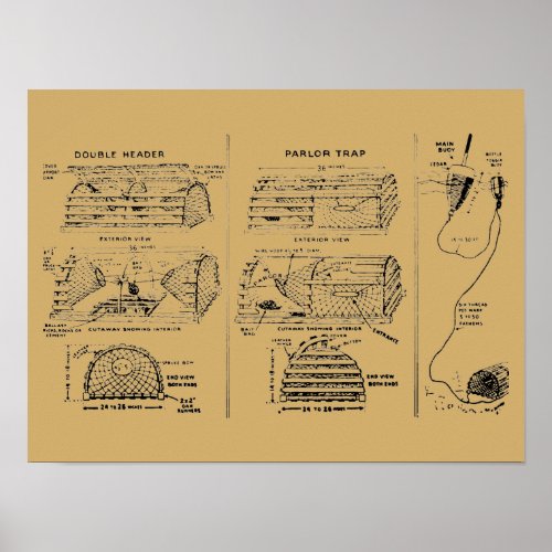 Vintage Lobster Traps Diagrams Poster