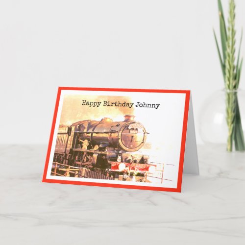 Vintage loco in full steam personalized birthday card