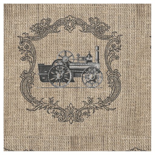 Vintage Locomotive Burlap Fabric